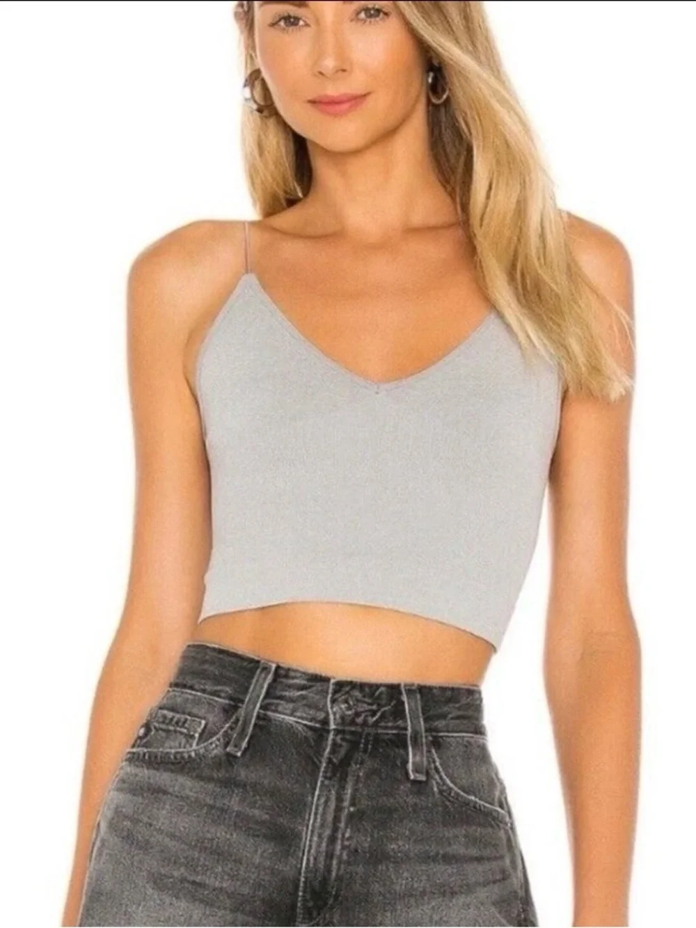 Free People | Ribbed V-Neck Brami Tank Tops - Set of 2 - Black & Light Gray XS/S